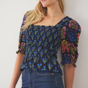 Printfresh whimsical print smocked top EUC